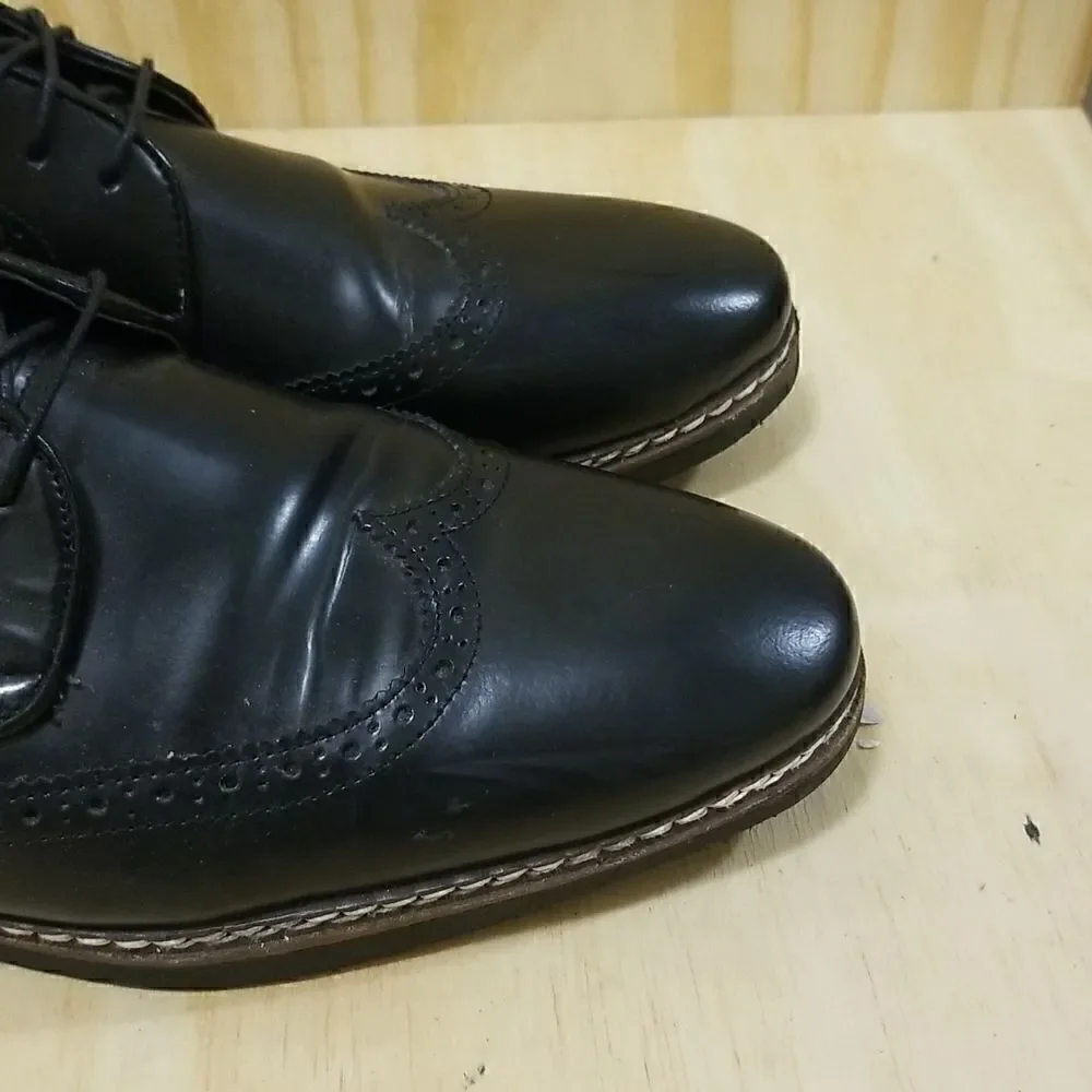 ASOS DESIGN fit brogue shoes in black leather with wedge sole size 13
